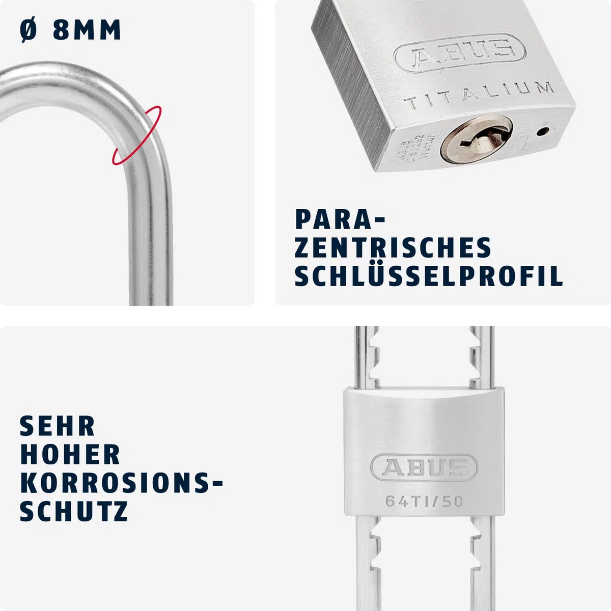 ABUS Lucchetto Titalium 64TI/50HB60-150 con Gancio Alto ed Estraibile - Lucchetto per Cantina con Corpo in Alluminio Speciale - Gancio in Acciaio Temprato - Livello di Sicurezza ABUS 6