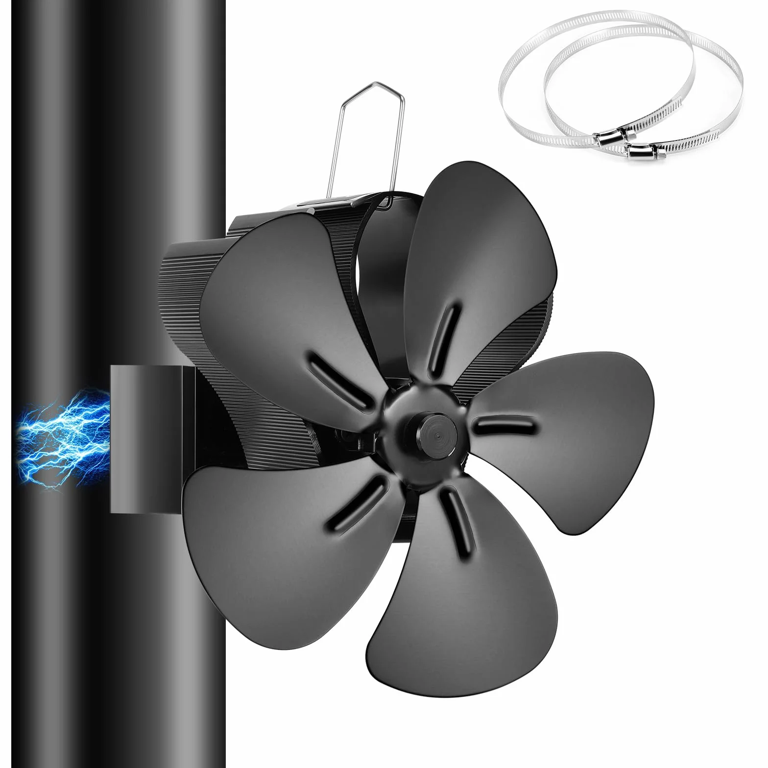 Ventola Stufa Legna Magnetico, 5 Pales Ventilatori per Stufe a Legna,Ventilatore Stufa da Tubo, Senza corrente Silenziosa ed Efficiente per Ceppi/Vamino/Pellet