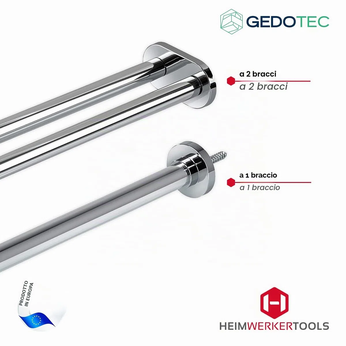 Gedotec Asta portasciugamani estensibile | Portasciugamani in alluminio resistente, lucido e cromato | modello asciugamano | Portasciugamani da parete per tutti i tipi di bagno | con 1 asta | 1 pezzo