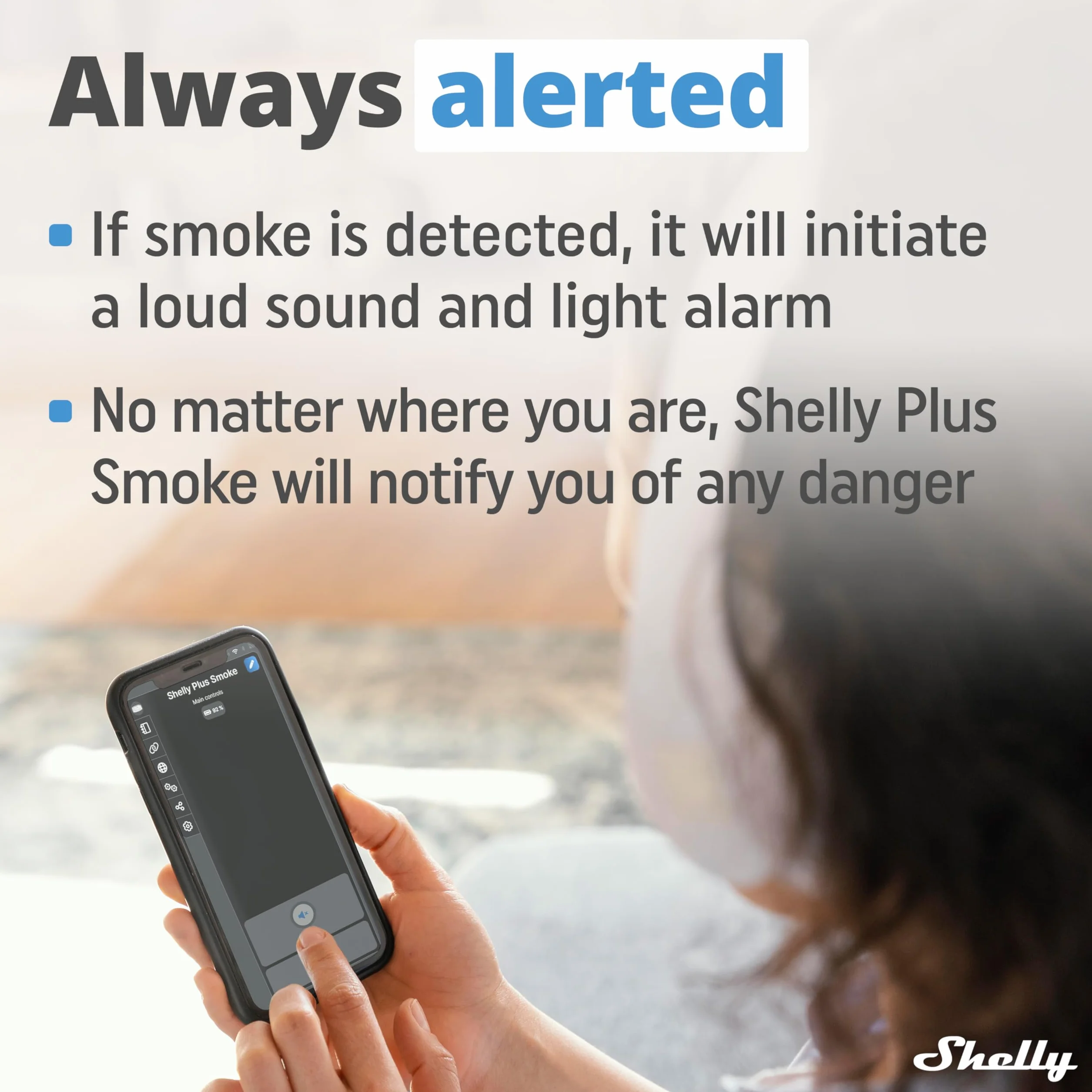 Shelly Plus Smoke, Rivelatore di Fumo Wi-Fi e Bluetooth, Allarme Antincendio, Sensore Fotoelettrico, Durata Batteria 5 Anni, EN 14604, Notifica Immediata, Alexa, Google Home, iOS Android