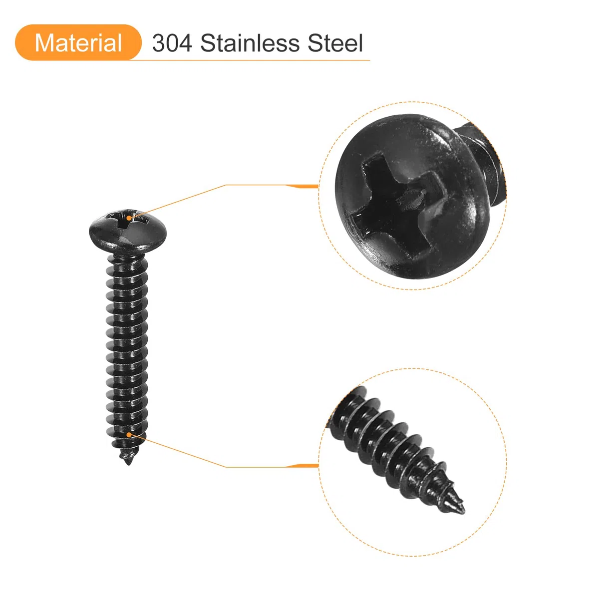 QUARKZMAN 5mm x 30mm Croce Tondo Testa Autofilettante Vite, 50pz - Acciaio Inox 304 Rotondo Testa Legno Vite Completa Filettatura (Nero)