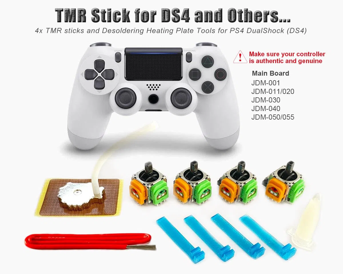 ElecGear 4x TMR Joystick e Piastra Dissaldante di Ricambio per PS4 e Altri Controller, Strumenti di Riparazione per Stick di Controllo Hall TMR e Filo di Saldatura – (TMR-DS4)