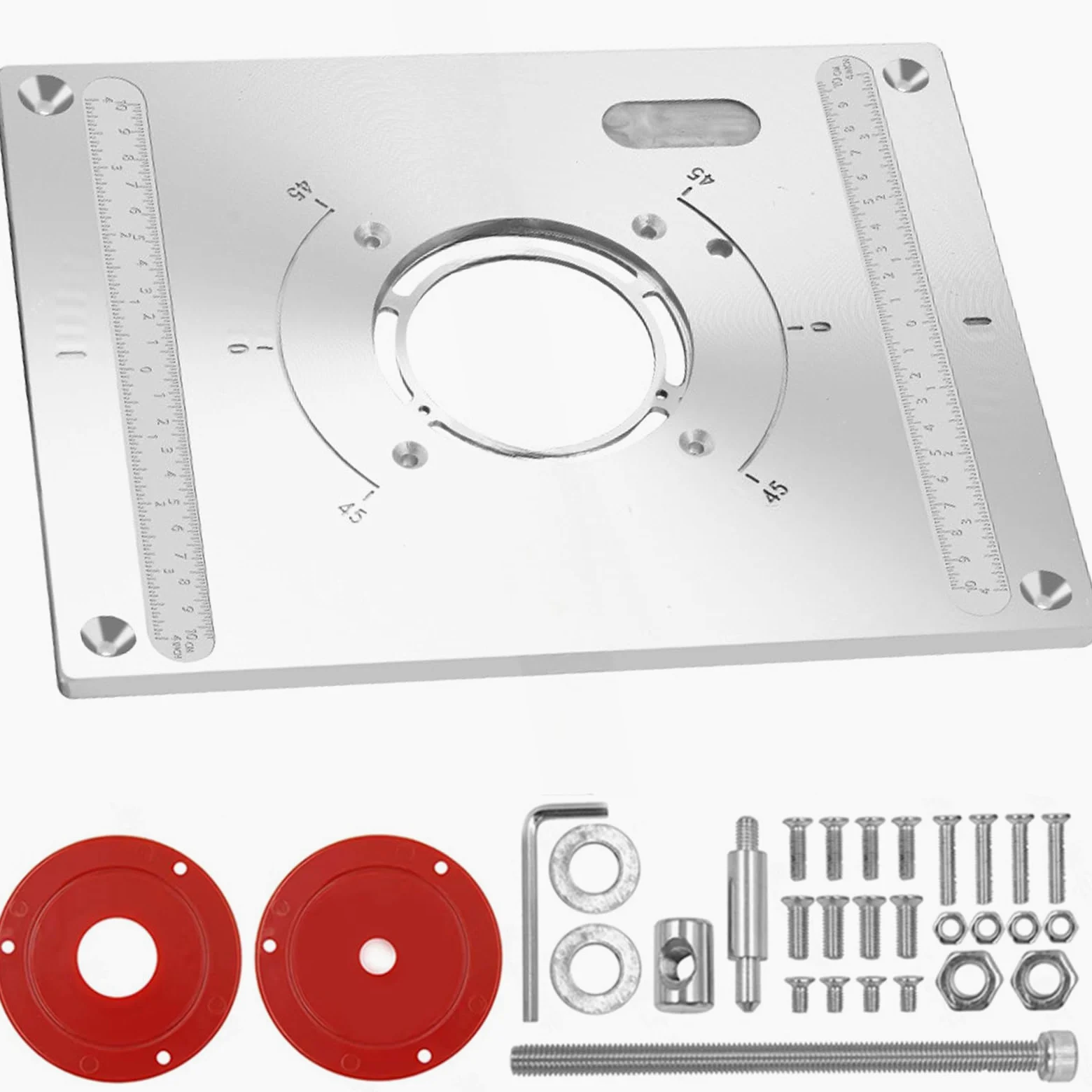Pannello di appoggio per fresa superiore, router in alluminio, funzione di sollevamento, fresa superiore, piastra, router 2 anelli, 300 x 235 x 9,5 mm