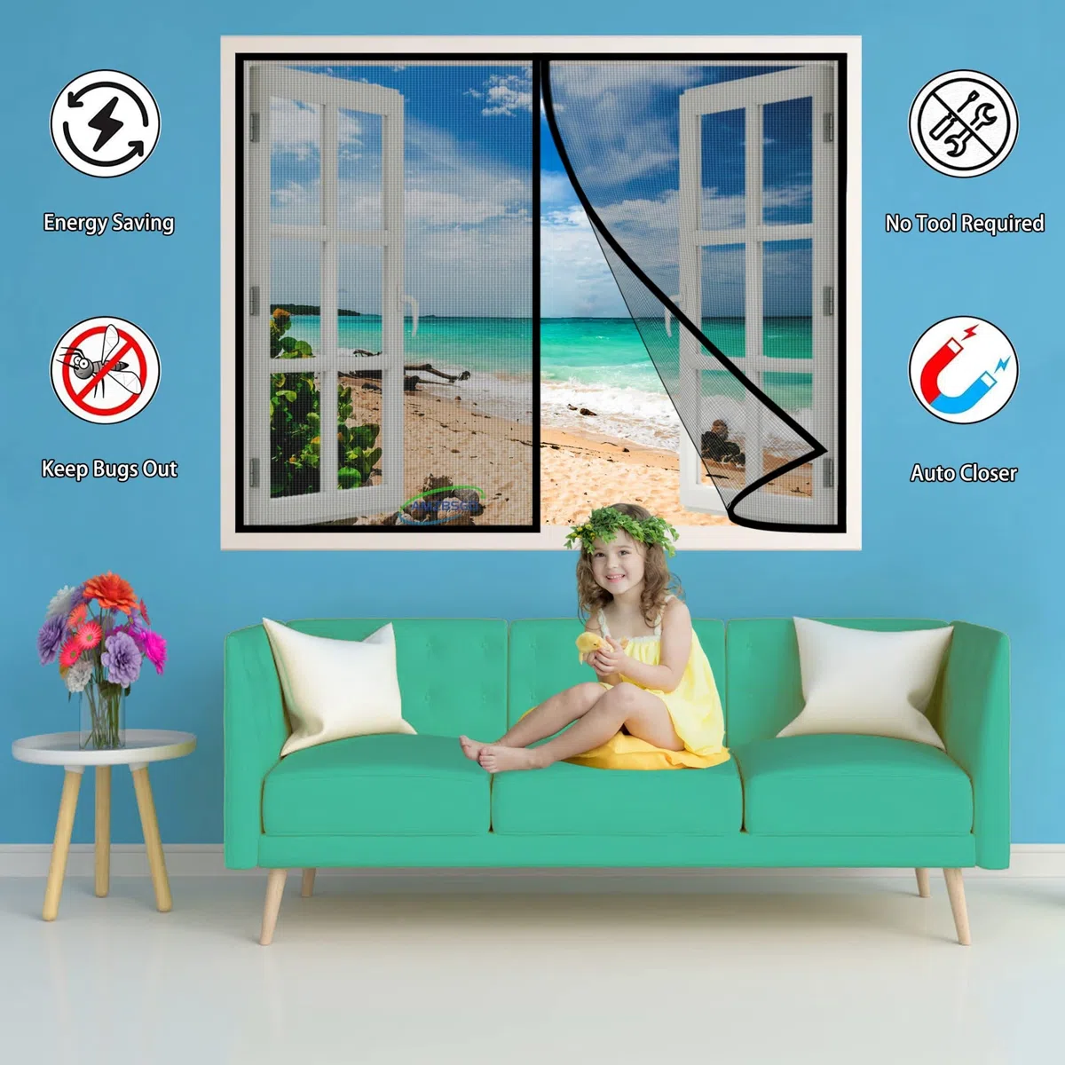 Zanzariera magnetica per Finestra, 80x185 cm tenda da Finestra, tenda per Finestre e terrazze, anti zanzare Finestre- Nero H