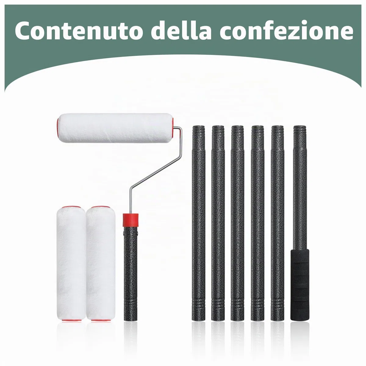 Rullo Lungo Estensibile per Pittura 223cm, Rulli Lunghi in Spugna per Dipingere, Set di Rulli da Pittura Lucida per Decorare Pareti e Soffitti, Set di Rulli da Pittura con Asta Estensibile
