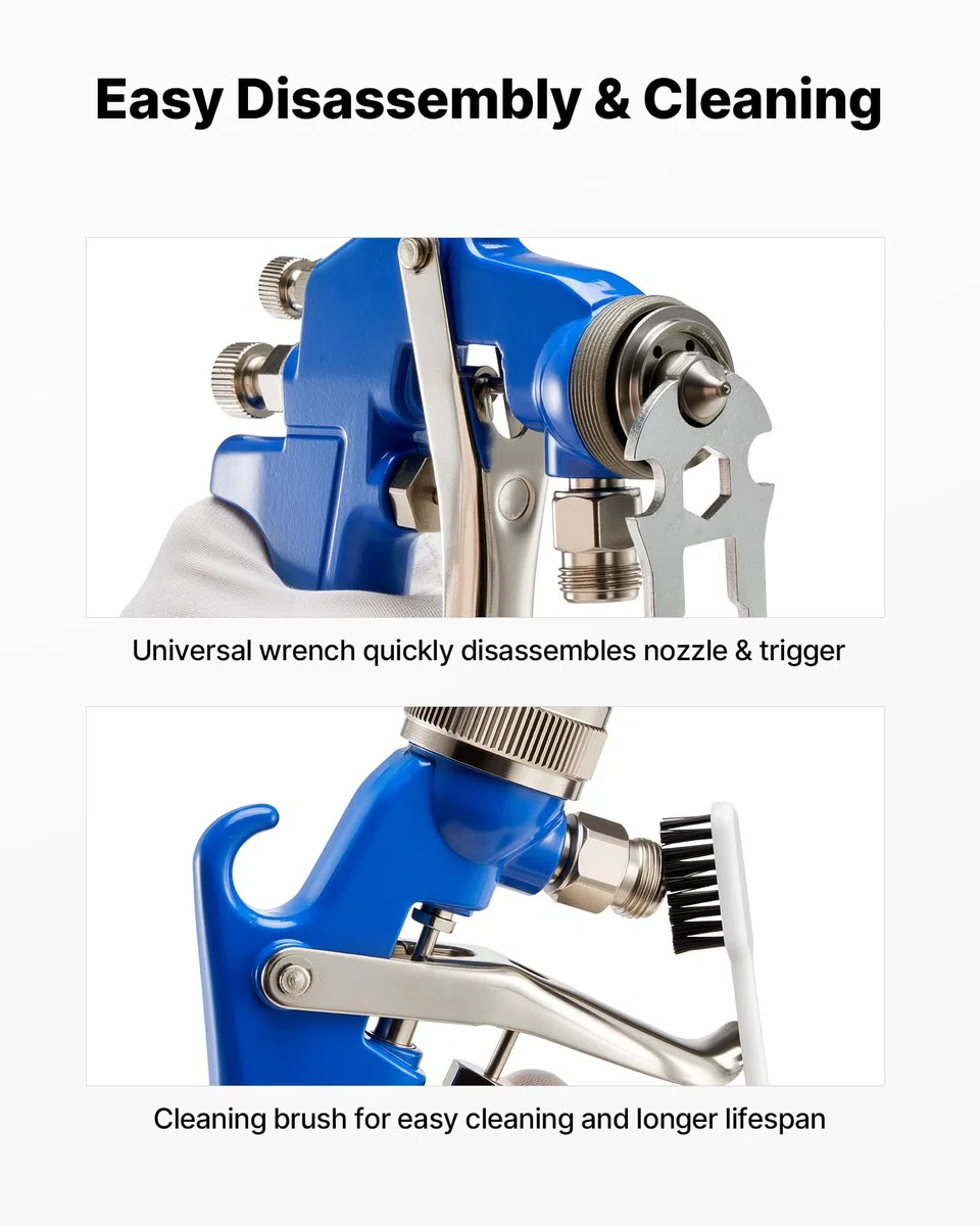 VEVOR Pistola a Spruzzo Pneumatica per Verniciatura a Sifone da 1000 CC con Ugello da 1,8 mm, Flusso Volume d'Aria Regolabile, Pistola per Verniciatura ad Aria Compressa per Auto, Pareti