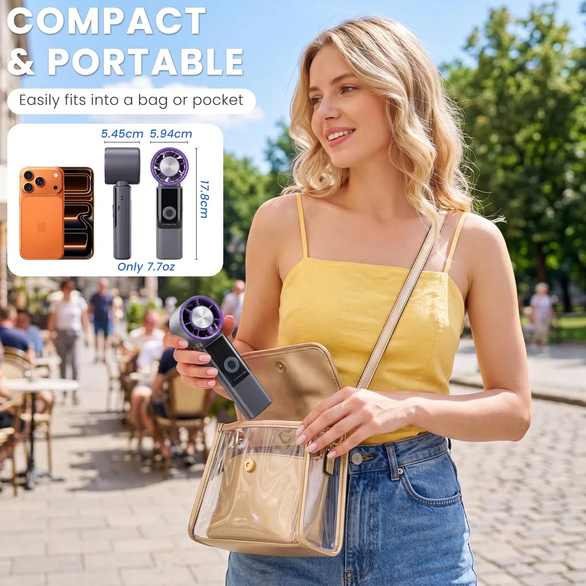Mini Ventilatore Portatile Turbo 5 Velocità Ventilatore a Mano Raffreddamento Batteria 4000mAh Ventilatore Ricaricabile Pieghevole per Ufficio Viaggi Esterni Interni Aperto Campeggio