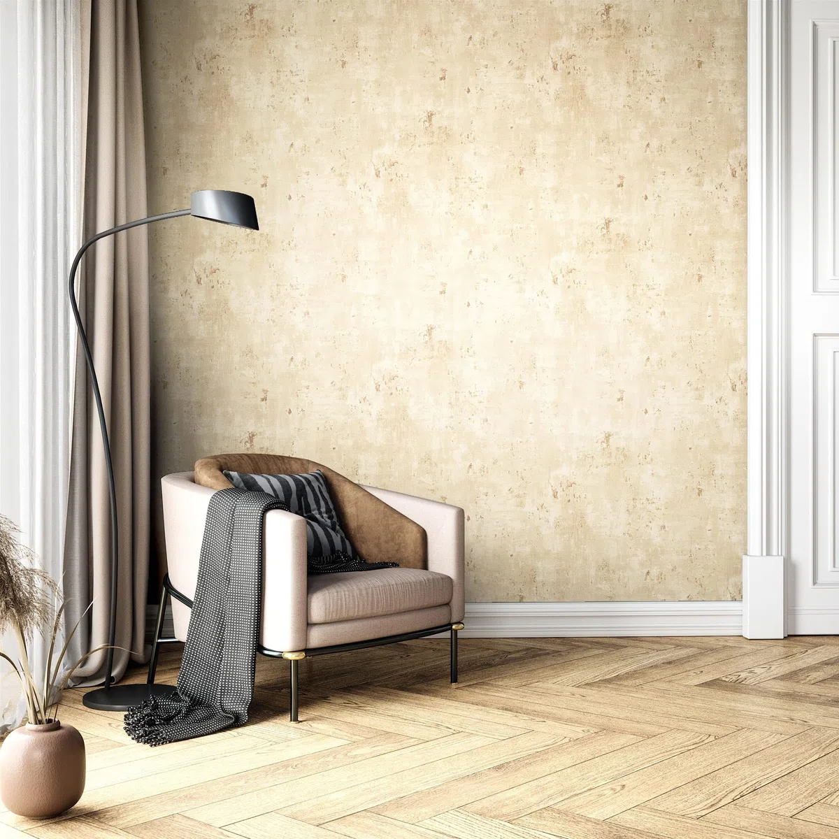 NEWROOM carta da parati Beige Gesso Tessuto non Tessuto - Moderno Crema Oro Calcestruzzo Metallico Industriale