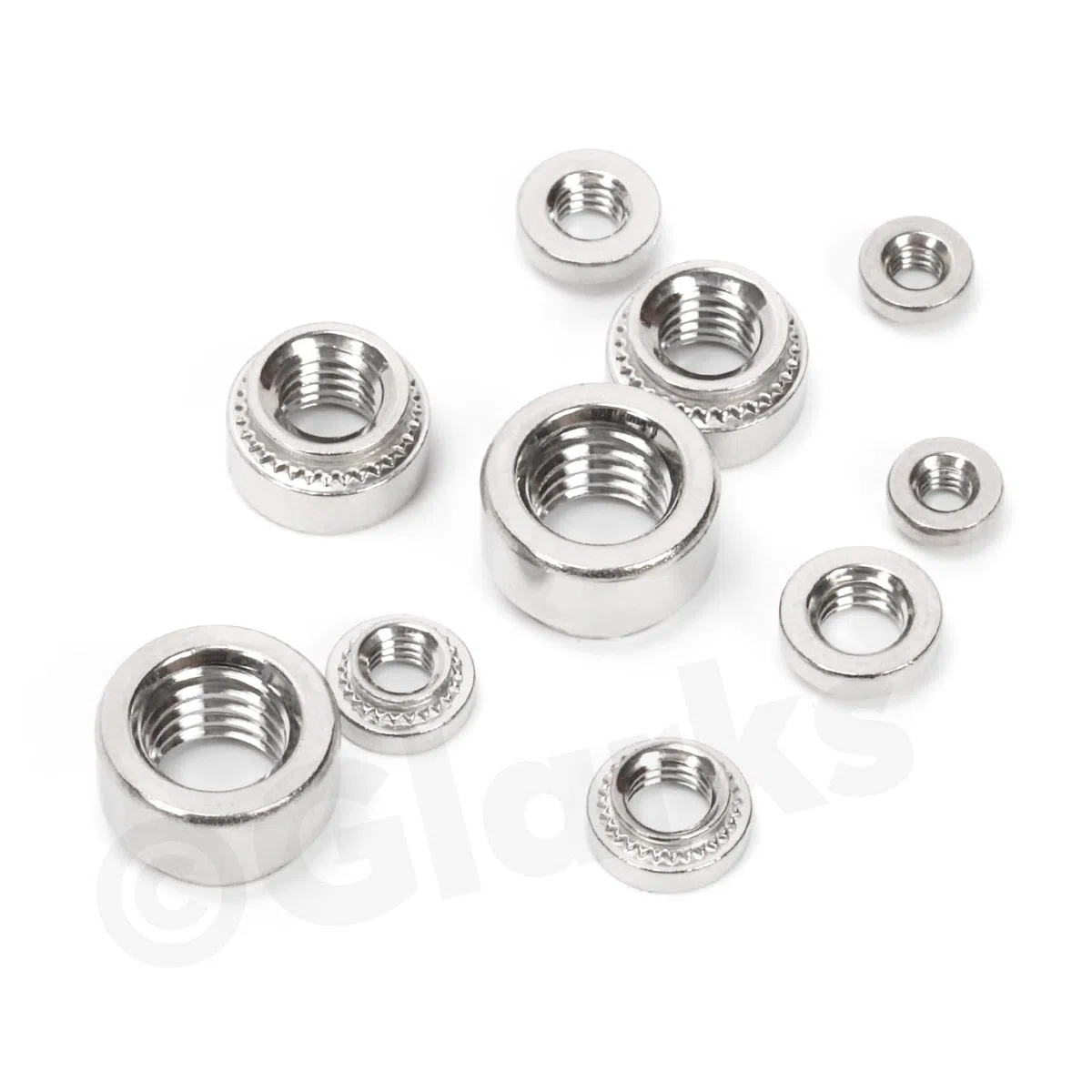 Glarks 100pcs M3 M4 M5 M6 M8 Kit di dadi auto-serratura, dadi a rivetti a testa rotonda in acciaio inossidabile 304, fissaggio a dadi auto-serratura arrotolato per macchinari prodotti elettrici