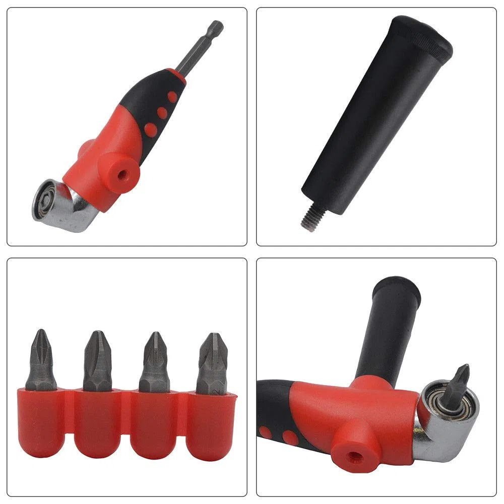 Set di accessori per trapano ad angolo retto, 105 gradi, attacco esagonale da 0,6 cm