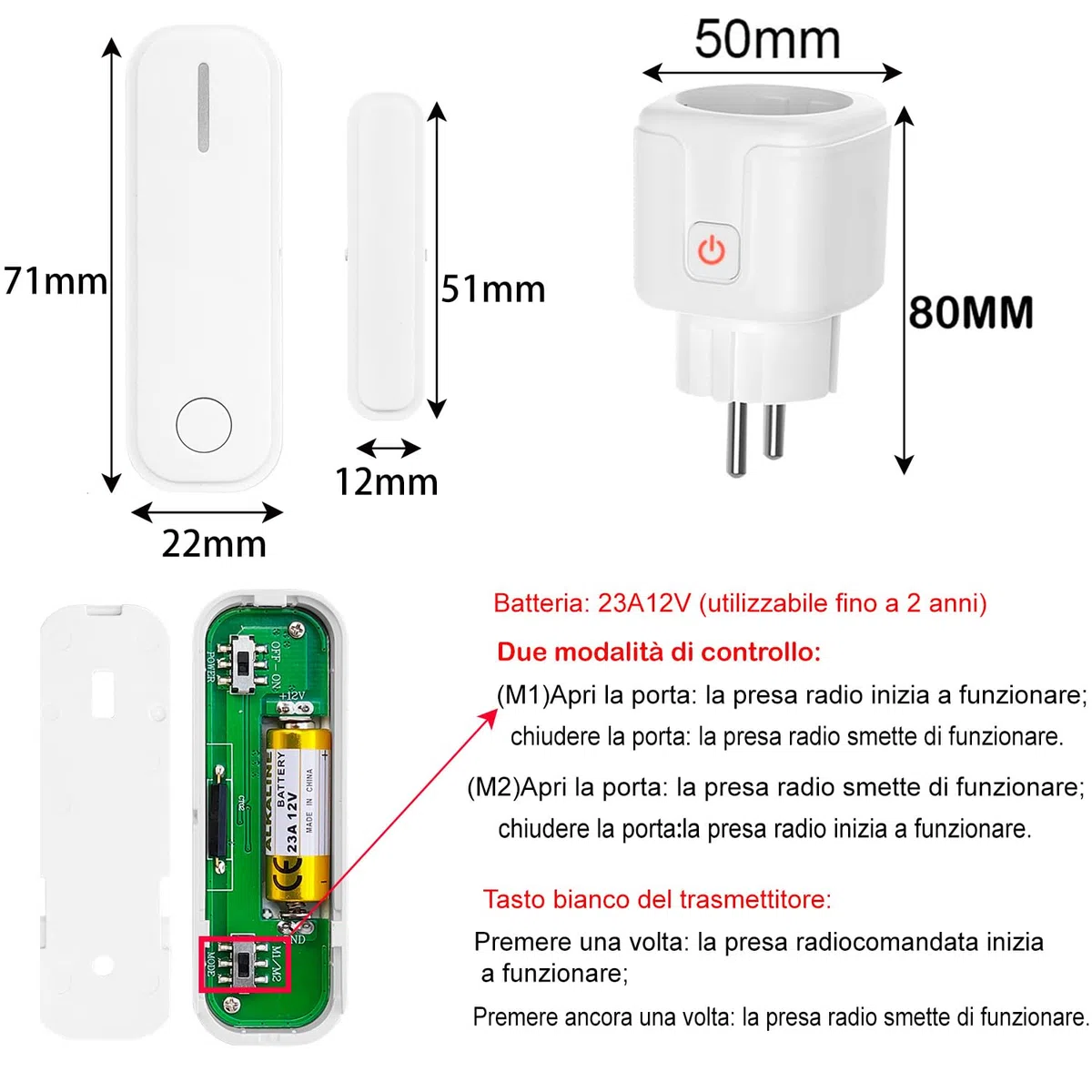 Interruttore di contatto per finestra senza fili, con contatto magnetico finestra e presa radio interruttore sensore finestra per cappa aspirante, con 2 modalità di controllo