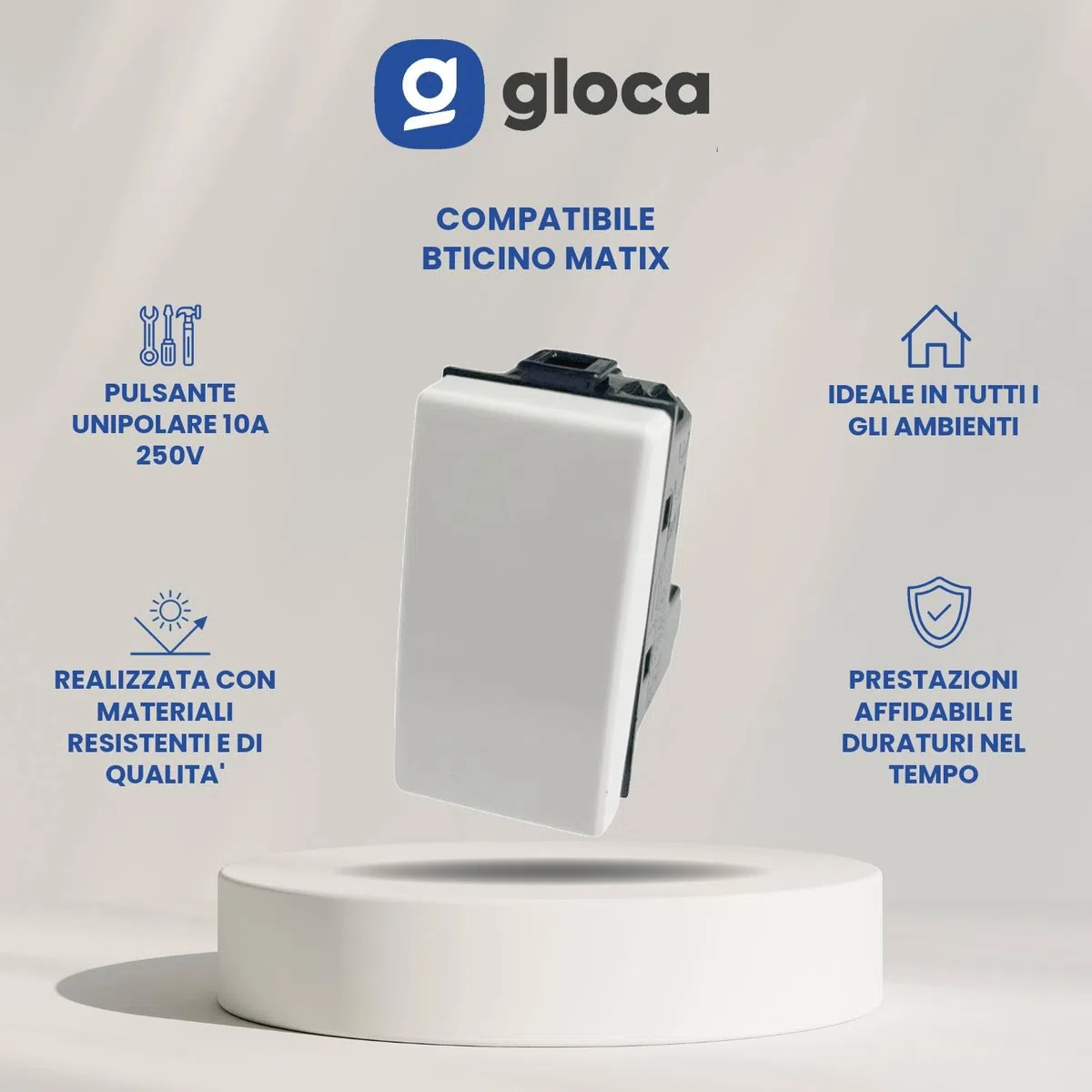 gloca Set 10 Pulsanti Unipolari 10A 250V Compatibili Con Serie Matix