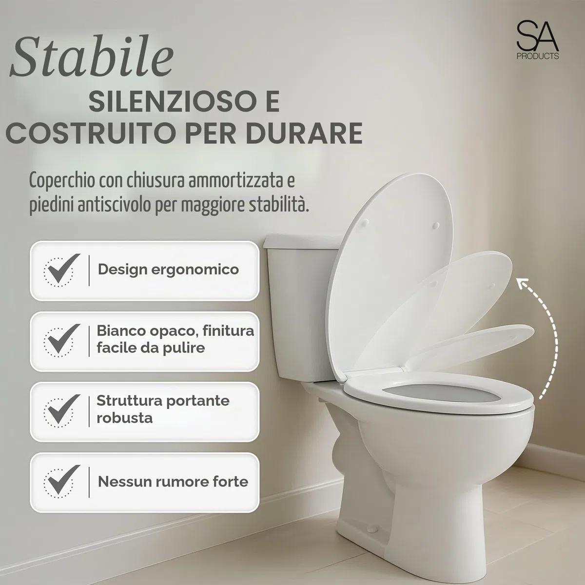 Tavoletta WC Universale con Chiusura Rallentata e Sgancio Rapido - Copriwater Bianco in Termoindurente con Cerniere Regolabili in ABS - Sedile WC Universale 44,1x36,5x5cm - Accessori Bagno