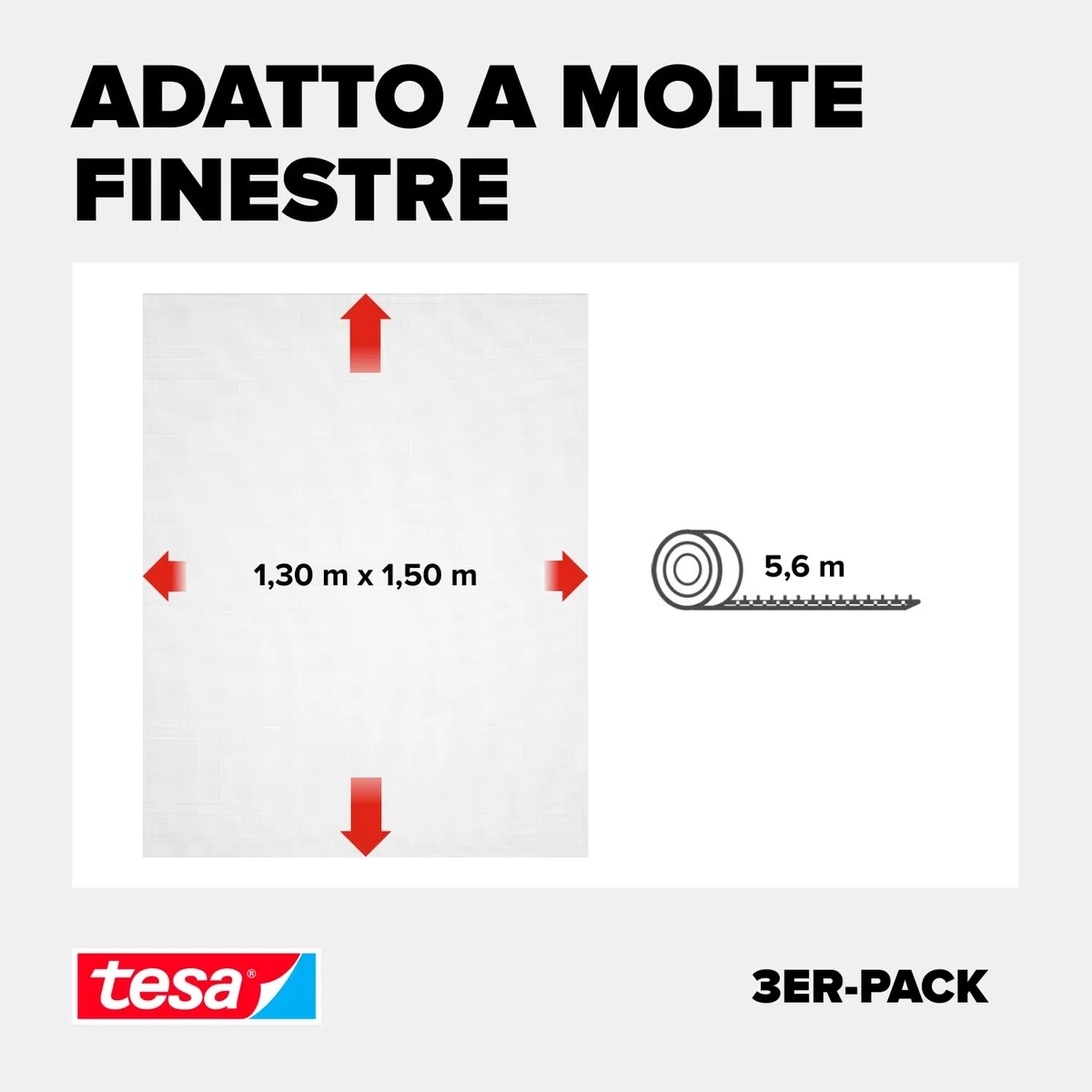tesa INSECT STOP H&L Fly Screen for Window - zanzariera con nastro a strappo, taglio su misura, senza fori, bianco - 3x 130 x 150 cm