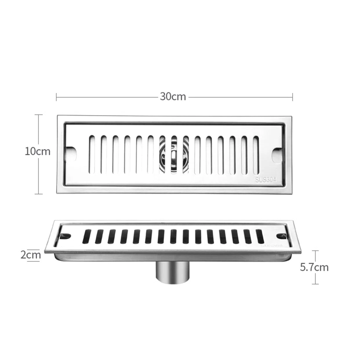 Tissting Scarico Doccia, Scarico a Pavimento Lungo Rettangolare in Acciaio Inossidabile con Filtro Antiodore, 30cm, Acciaio Inox, per Bagno, Cucina, Hotel, Ristorante