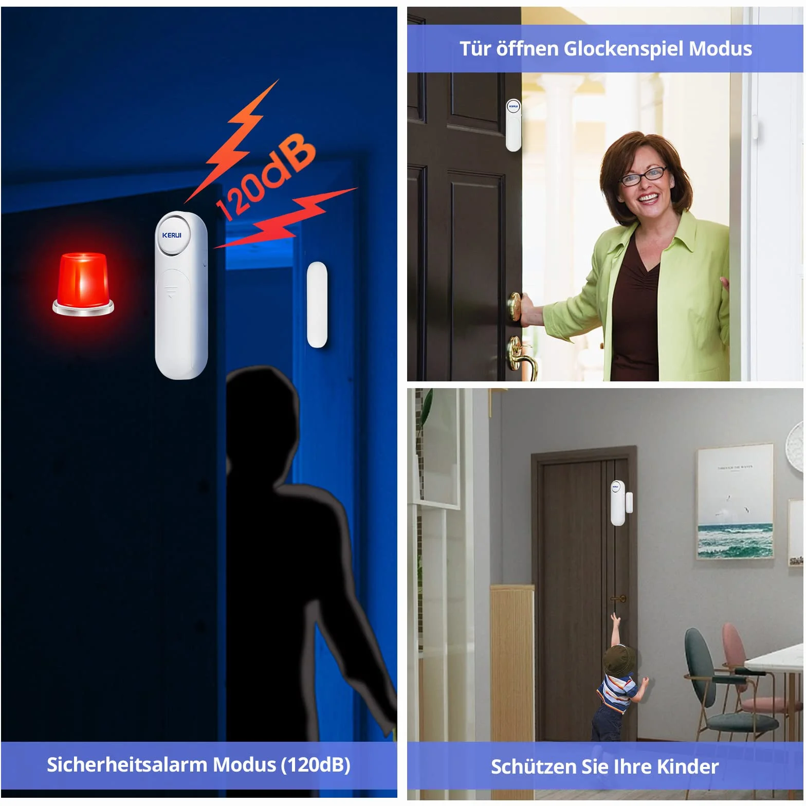 Allarme Porta, Allarme Finestra 120dB Allarme Senza Fili porta Finestra Sensore di Contatto con Telecomando 3 Modalità Allarme porta per la Vostra Casa, Bambini, Negozio Sicurezza