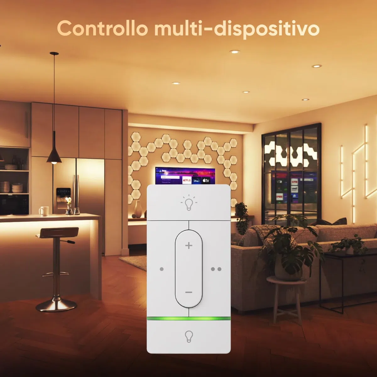 Nanoleaf Sense+, Interruttore Wireless Intelligente Portatile (senza Installazione) con 2 Pulsanti Configurabili, Remoto Dimmer Switch, Sensori di Movimento e Luce Diurna, Interno