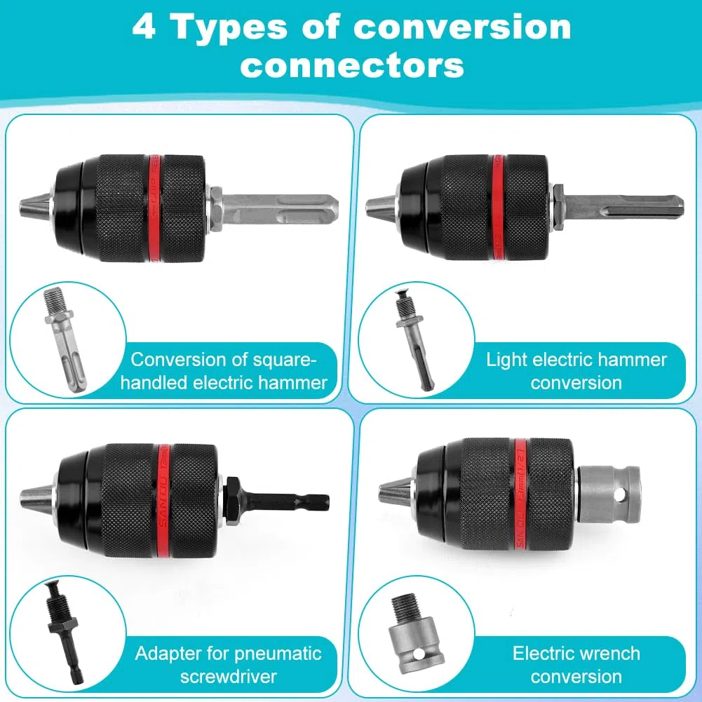 Mandrino autoserrante senza chiave per Milwauke-e, 1/2-20UNF Mount 1-13 mm mandrino autoserrante - Adatto a gambo SDS-Plus da 3/8", codolo esagonale da 1/4" e adattatore per avvitatore a impulsi da 1