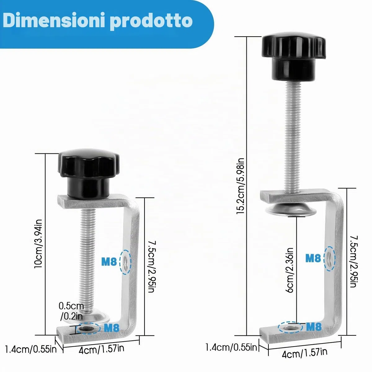 4 Pezzi Morsetto a C 10-60mm, Morsetti Portanti per Impieghi Gravosi, Piccoli e Robusti Morsetti di Fissaggio in Acciaio Inossidabile per Saldatura, Armadietti, Falegnameria
