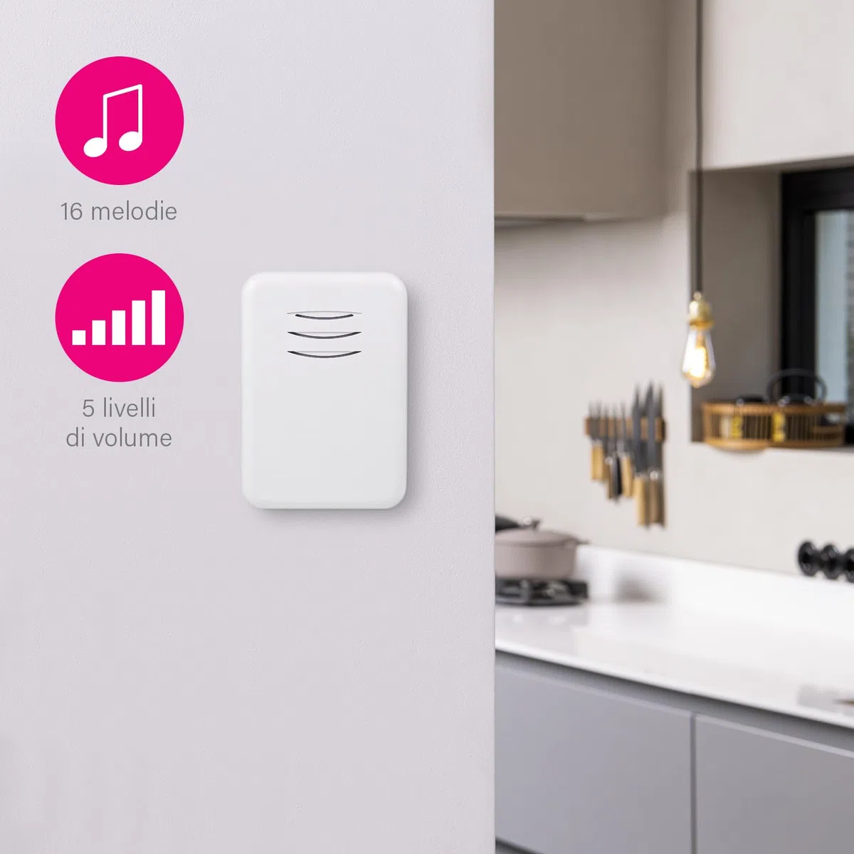 Byron DBY-22311 - Kit Campanello e Campanello 16 Melodie e 150 m (Campo Libero) di Portata Senza Fili, Alimentazione a batterie, Colore: Bianco