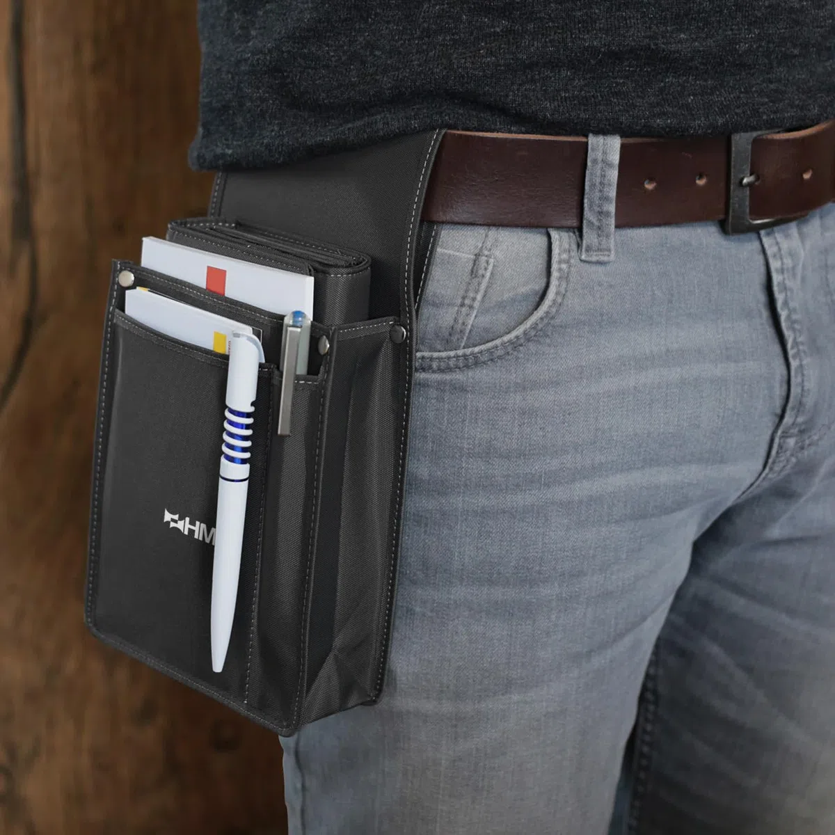 HMF Borsa da Cameriere professionale, Holster da cintura porta Portafoglio | 14 x 26 x 5,5 cm | Nero