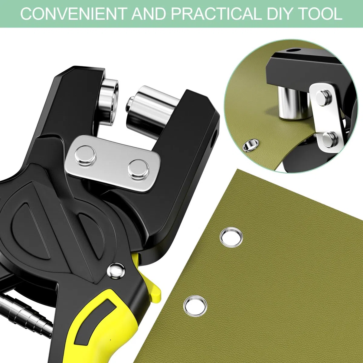 Fousenuk Set di Occhiellatrice (Ø 10mm) con 500 Occhielli, Pinze per Occhielli Professionali Metallici, Pinza Fustellatrice Manuale Adatto per Pelle Telone Cartone PVC Tessuto e Tende da Sole