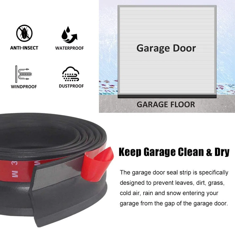 Guarnizione in Gomma per Porta di Garage Parte Superiore e Laterale, Nastro di Tenuta Multiuso per Garage da Poweka (10Pie/3M)