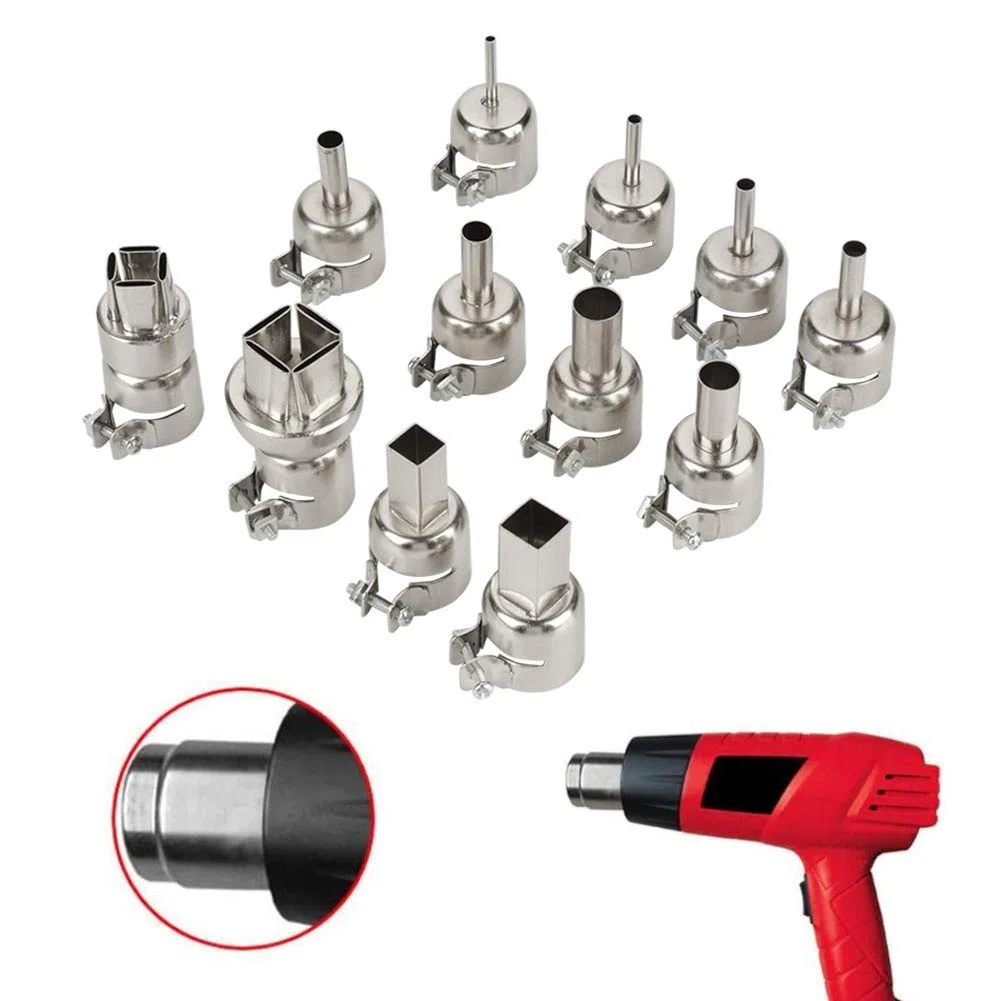 12Pcs / Set Ugelli Kit Ugelli Pistola Termica in Acciaio per 850 Strumento di Riparazione Stazione di Saldatura ad Aria Calda (Rotondo/Quadrato/Quadrato a Doppio Strato)