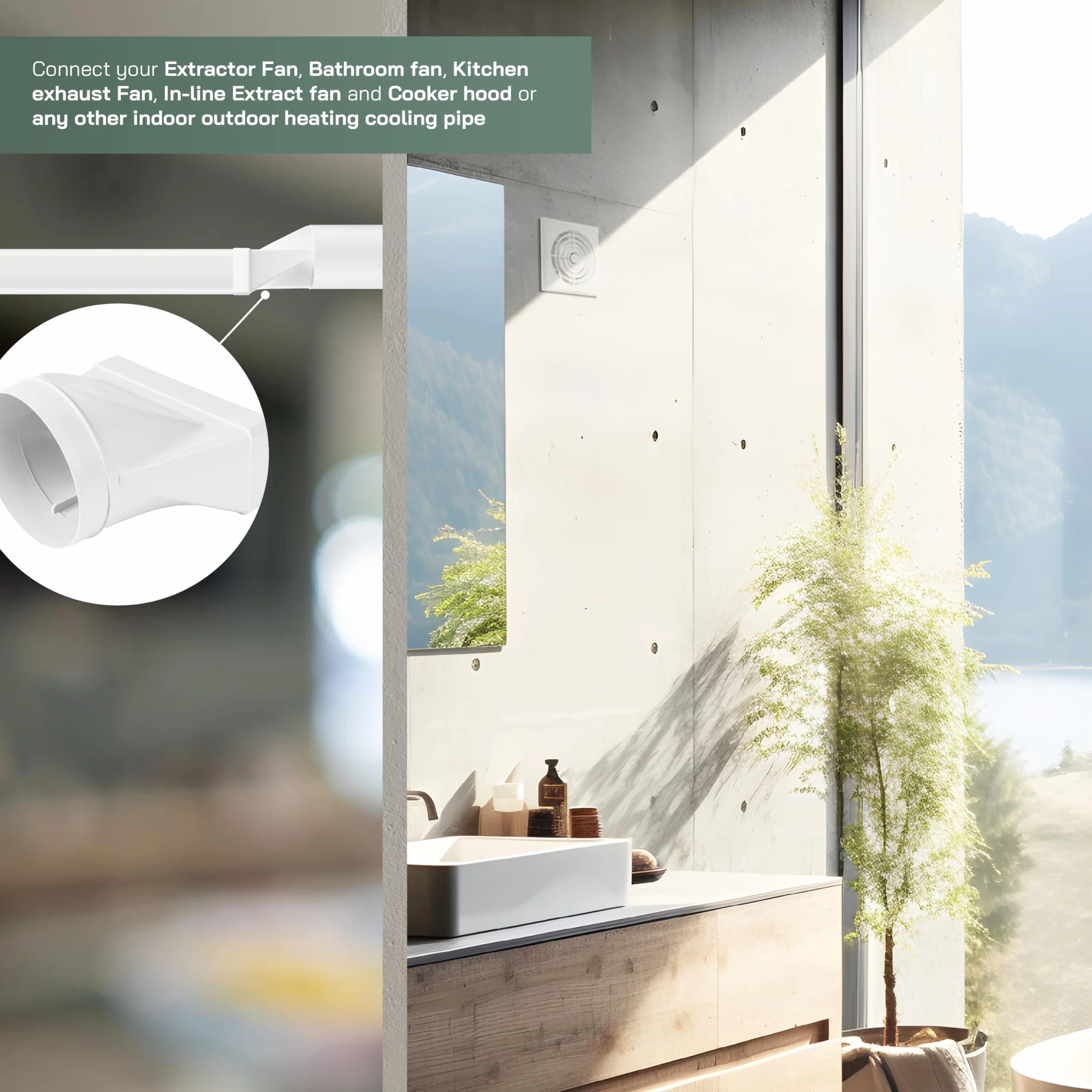 Vent Systems 220x90mm su Ø150mm Connettore di tubi rettangolari per collegamento del tubo rotondo. Sistema di ventilazione, riscaldamento, raffreddamento - Non adatto per unità AC.