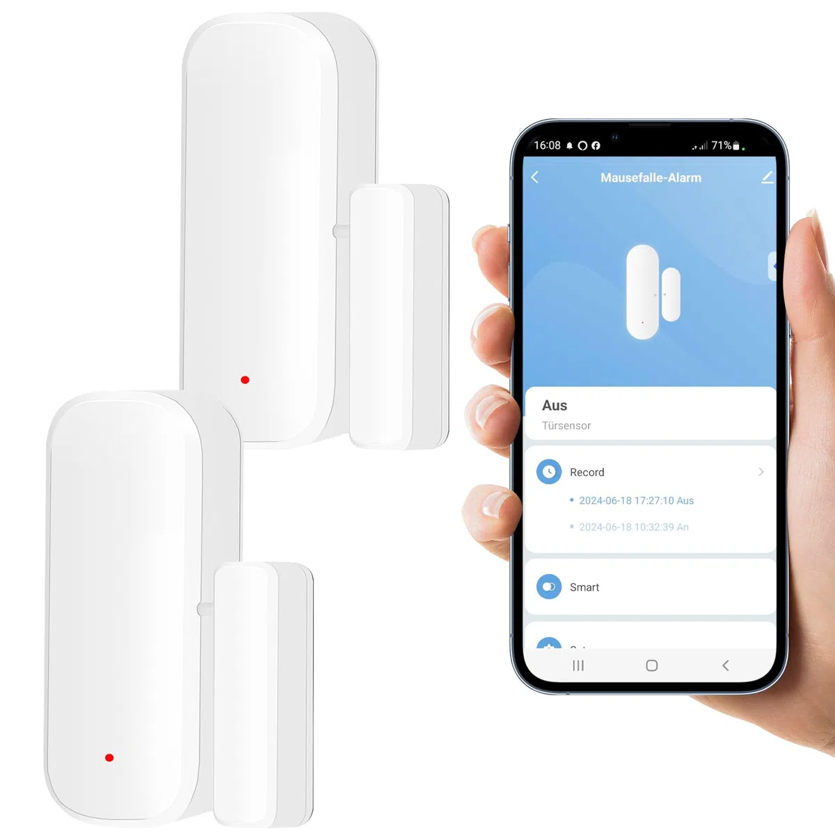 2 pezzi Sensore Porta WiFi: Sensore per Porte e Finestre, Sensore di Contatto Wireless con Notifica App, Compatibile con Alexa Google per Sistema di Allarme e Domotica Intelligente