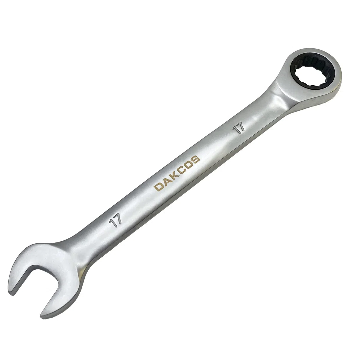 DAKCOS Chiave combinata a cricchetto 17 mm - Chiave combinata metrica a cricchetto in CR-V con finitura cromata opaca