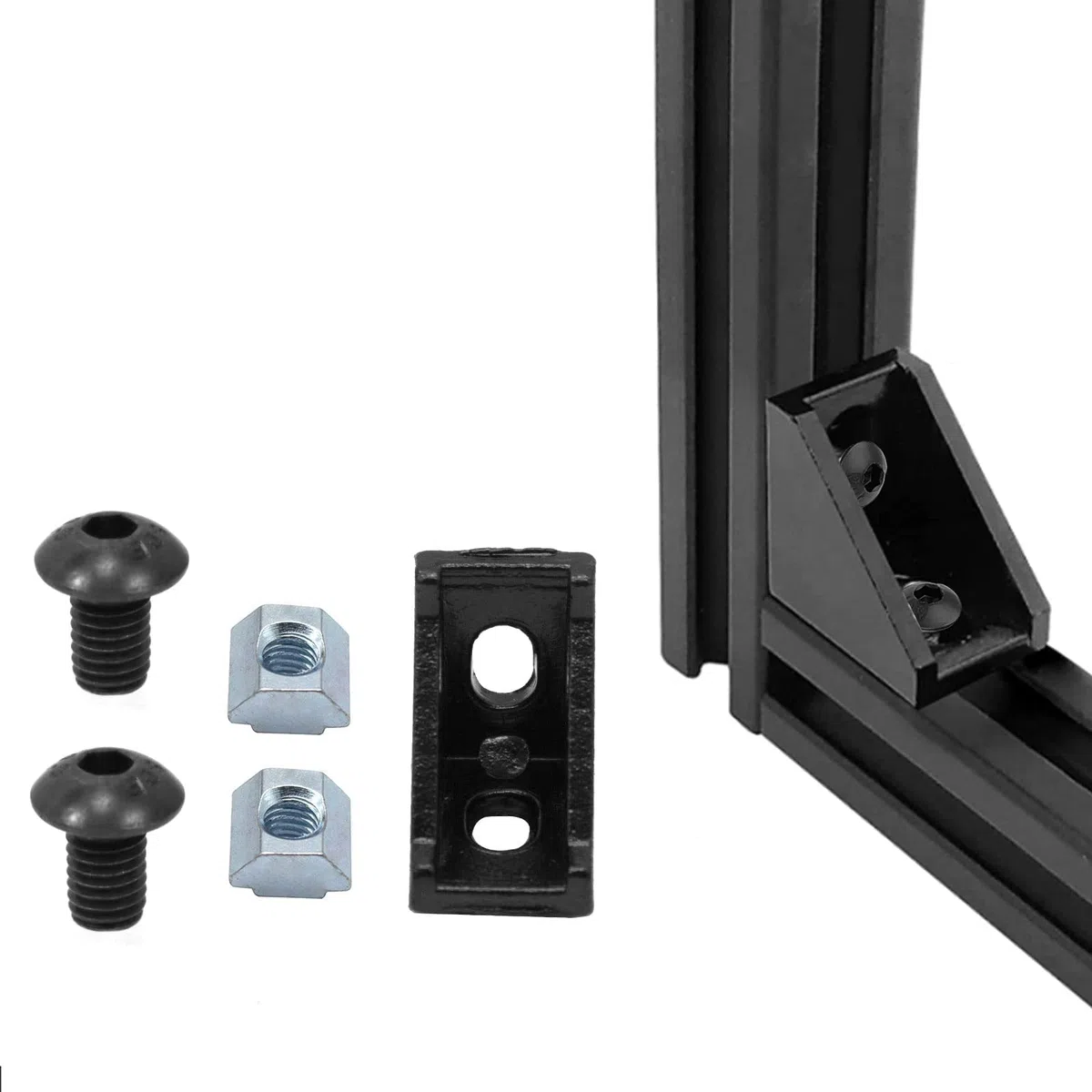 Set di 26 staffe angolari 2020 con 52 dadi a T M5, 52 viti a testa esagonale M5 x 8 mm e 2 chiavi M3 per profilo di estrusione in alluminio serie 2020 nero