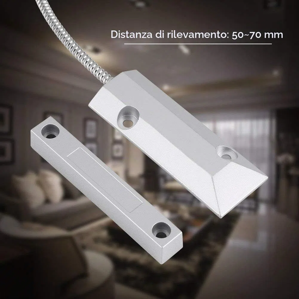 Kit di Sicurezza per Garage Domestico con sensore di Magnetico per Porte e finestre in Metallo cablato