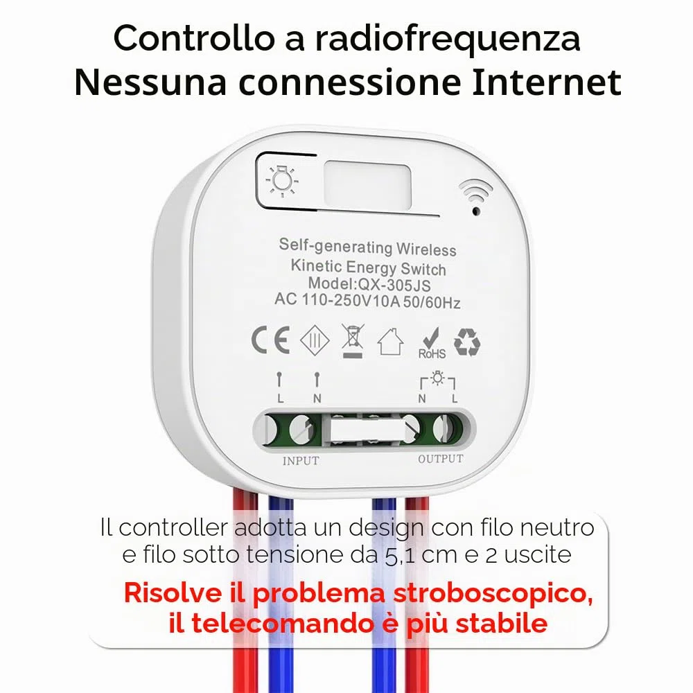 interruttori senza fili autoalimentati cinetico interruttore senza fili senza batteria rf interruttore remoto pulsante wireless interruttore luce wireless per illuminazione domestica(EU 2V1 a)