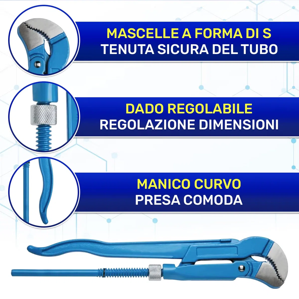 Pappagallo Idraulico da 1,5" Tipo S 430 mm - Chiave a Pappagallo è Realizzata in Acciaio Legato al Cromo-Vanadio CrV - MONTERAL