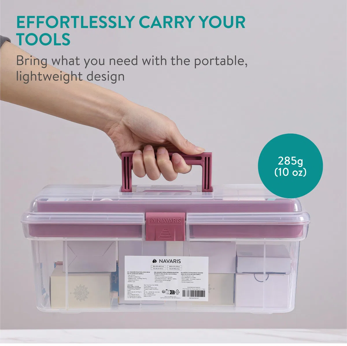 Navaris Cassetta Attrezzi Vuota - Cassetta Porta Attrezzi - Set di 2 Cassette per Utensili - con Chiusura e Maniglie Pieghevoli - per Artigianato Cucito e Articoli di Cancelleria