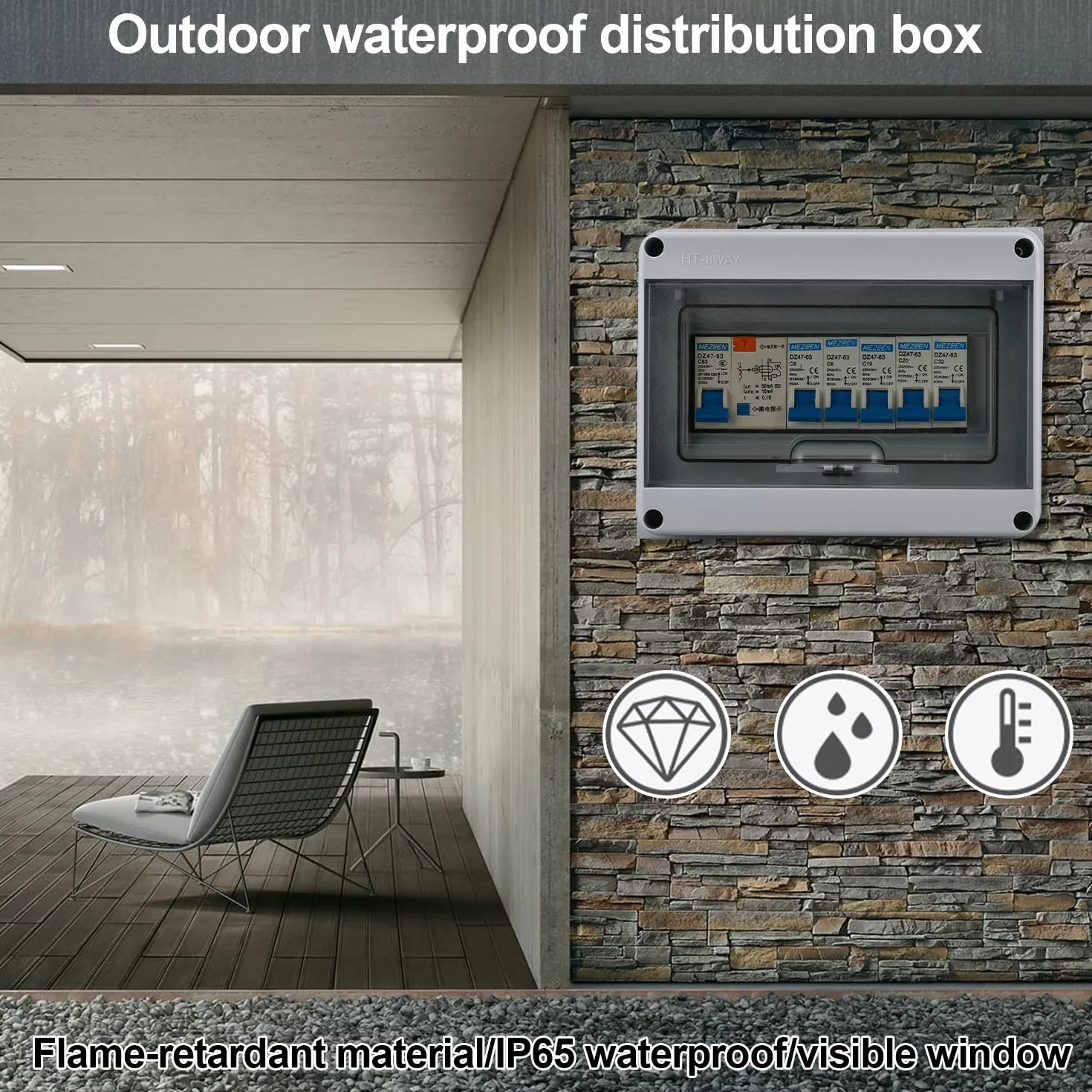 Scatola Elettrica da Esterno IP65, con 5 Vie Interruttore Dell'aria 2x6A+1x10A+1x20A+1x32A, Impermeabile Quadro Elettrico 63A, per Essere Utilizzato All'interno e All'esterno