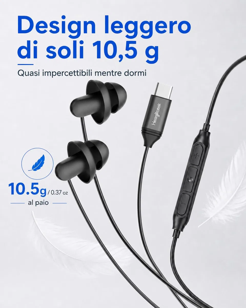 Hearprotek auricolari per dormire, USB c 2 paia di Auricolari Cuffie con microfono-Isolamento acustico in silicone Tipo c Auricolari Sleep Buds per telefono Android, ideali per dormire
