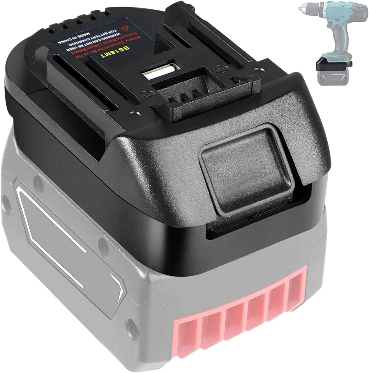 TPDL BS18MT - Adattatore batteria per Bosch Professional 18 V System GBA, adattatore convertitore to batteria per Makita da 18 V ricambio per BL1850 BL1840 BL1830 BL1820 BL1815N