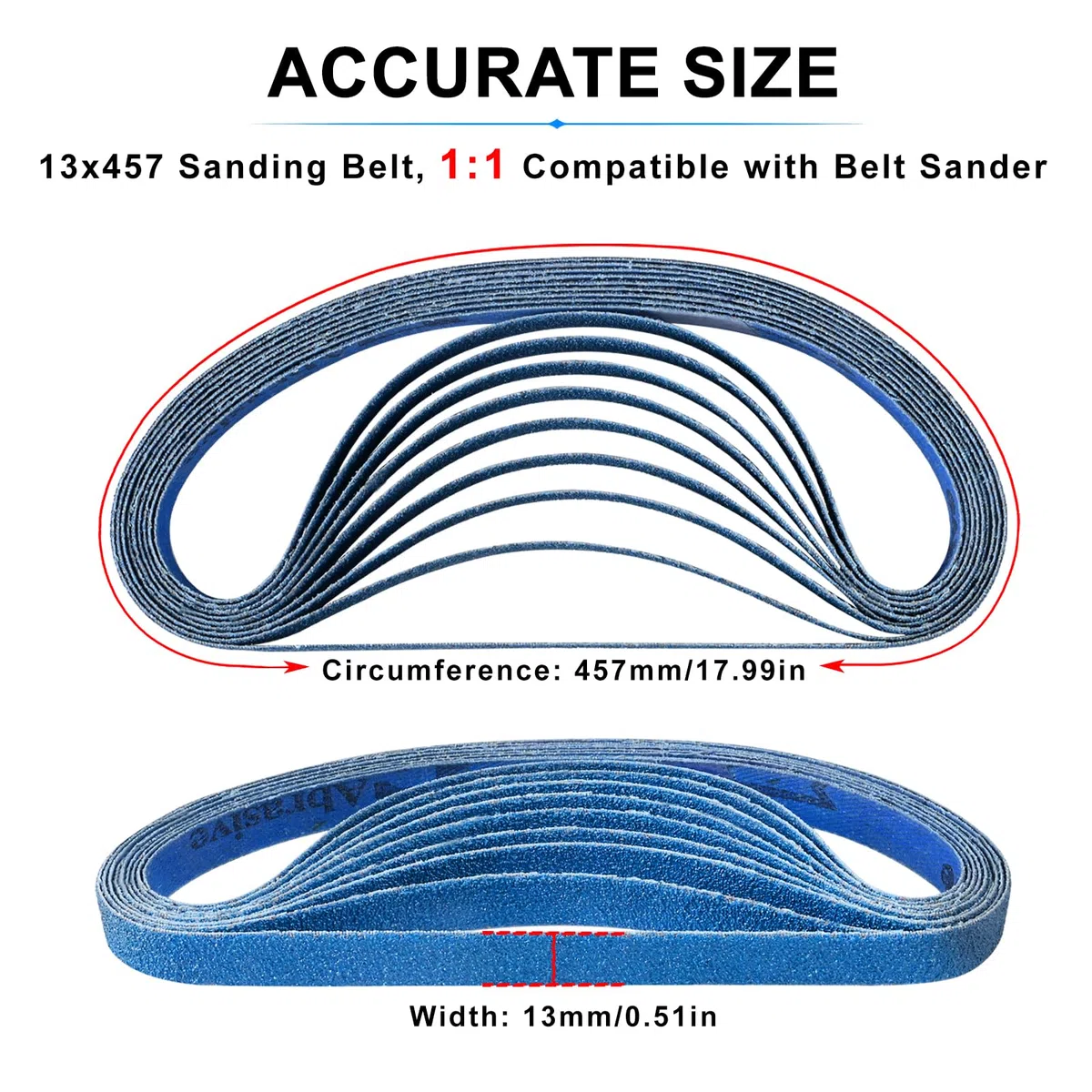 Nastri Abrasivi 13 x 457 mm, 48 Pezzi Set di Set di Nastri Abrasivi Zirconia 40/60/80/120/180/240/400 Grane, per Levigatrici a Nastro, Legno, Metallo, Pietra, Gesso