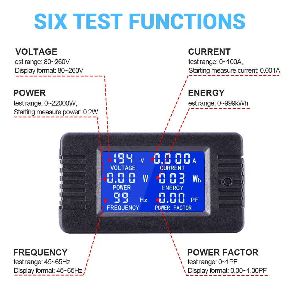 DollaTek AC 80-260V 100A Corrente Tensione Amperaggio Potenza Energia Misuratore di pannello LCD Display digitale Amperometro Voltmetro Multimetro con TA aperto