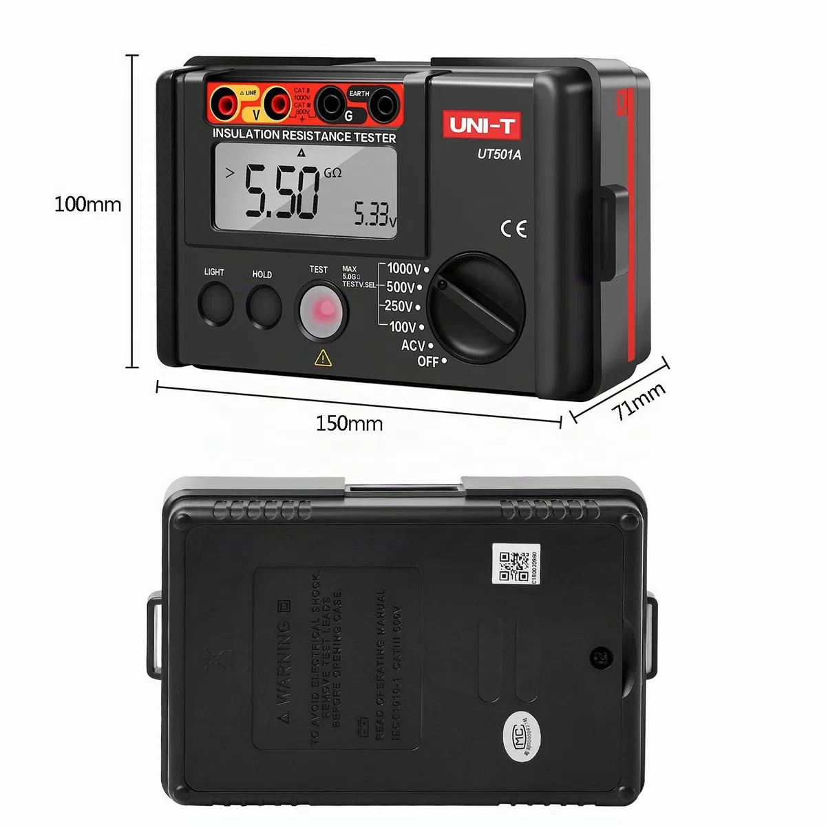 UT501A Misuratore di Resistenza di Isolamento Tester di Terra Misuratore di Portata Megaohmmetro con Display LCD Retroilluminato