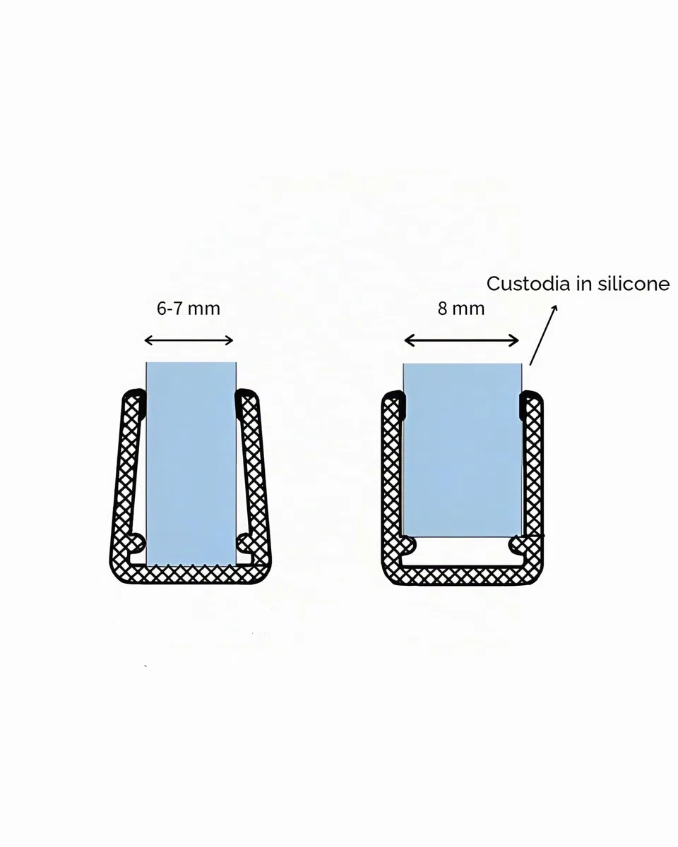 Gedotec Guarnizione per Porta Doccia a Strisce - 2 m, Trasparente, per Pavimento in Vetro 6-8 mm