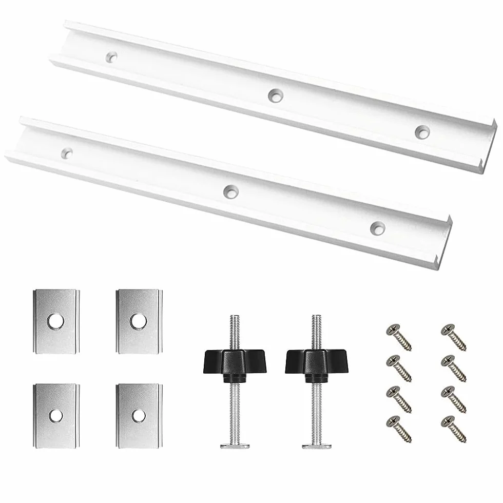 400mm 2 Pezzi T-Slot Profilo Alluminio, T Track per Falegname, T Binario di Scorrimento, Barre Alluminio, con 8 Viti Autofilettanti, 2 Vite di Fermo M8, 2 Blocco Scorrevole M6, 2 Blocco Scorrevole M8