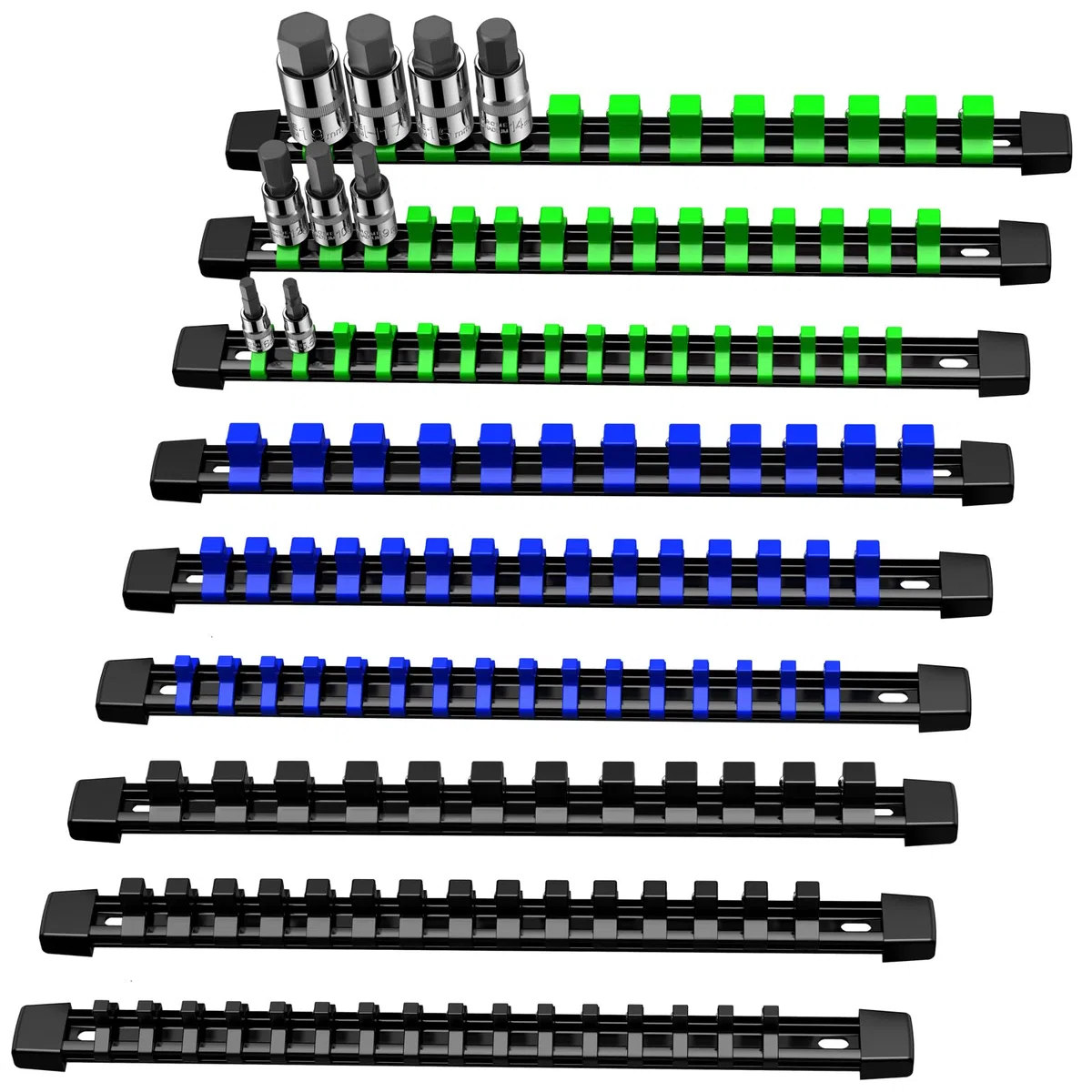 9PCS Kit Organizzatore di Bussole, Supporto Porta Chiavi a Bussola da 1/2pollici, 3/8pollici, 1/4pollici, Supporto per Binario, Storage Incassato, per Miglior Organizer per Attrezzi in Garage