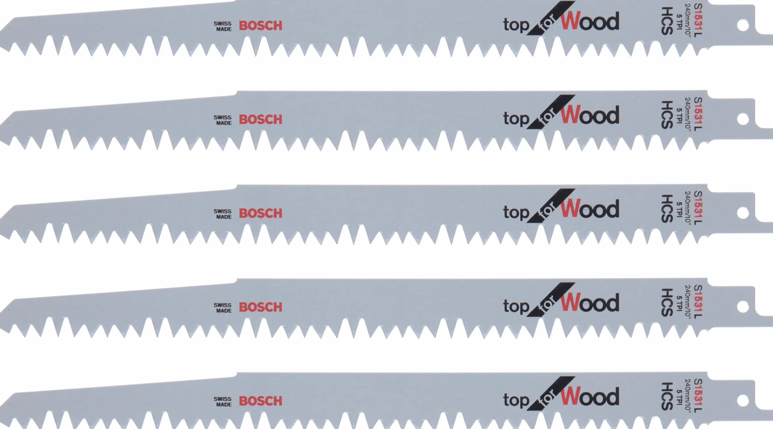 Bosch Professional 5 pz. di lame per sega universale S 1531 L Top for Wood (per legno, 240 x 19 x 1,5 mm, accessorio per sega universale)