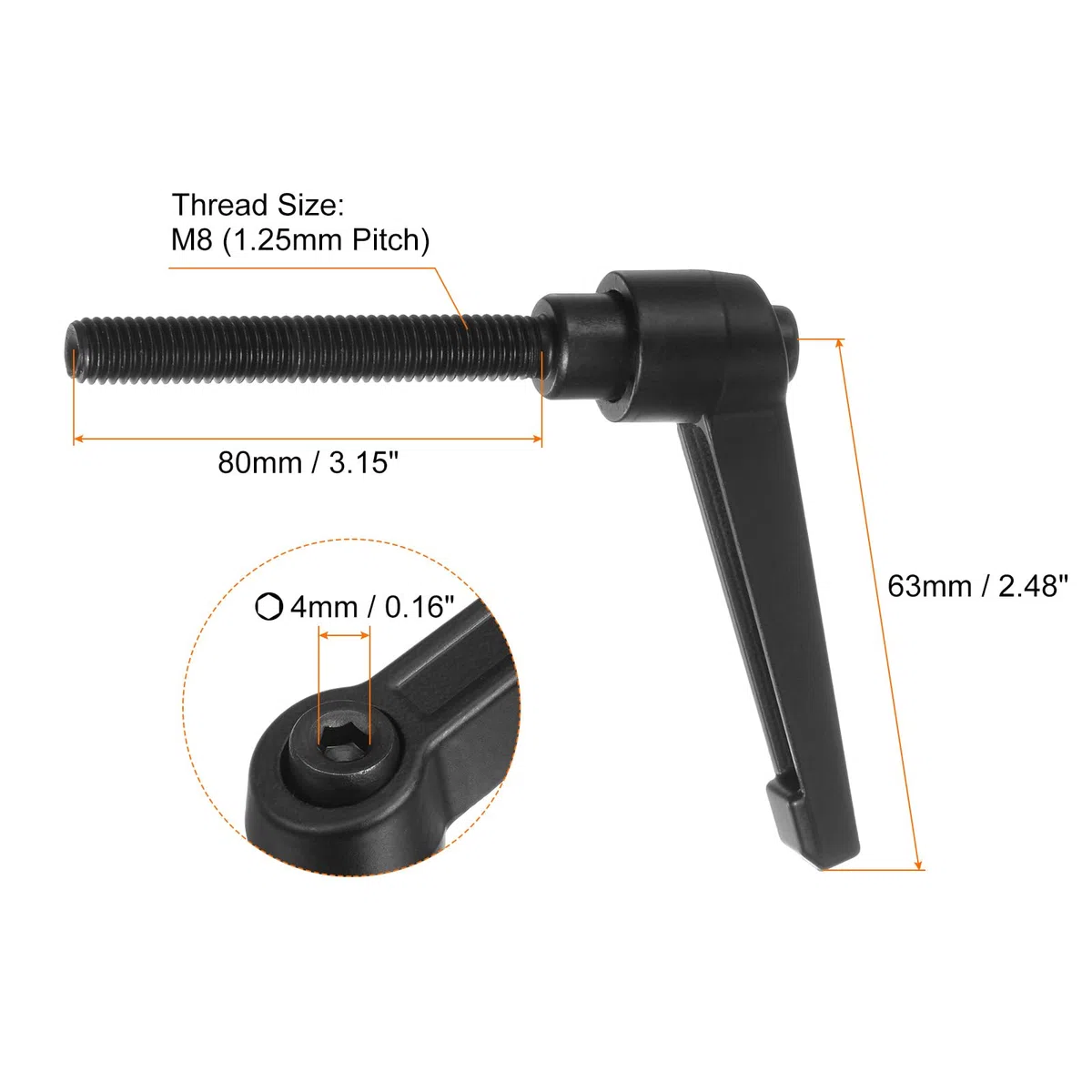 QUARKZMAN 4pz Regolabile Serraggio Leva Maniglie M8 x 80mm Maschio Filettatura Bullone Manopole Girevole Vite blockggio Rapido Rilascio Cricchetto Pulsante Maniglia, Nero