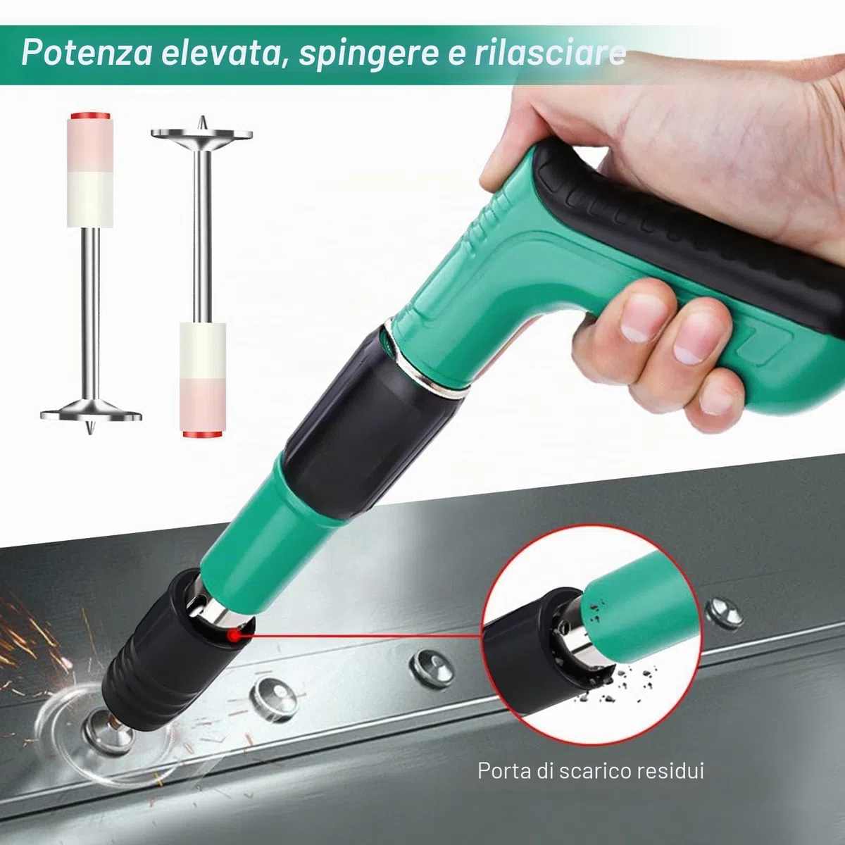 Pistola Sparachiodi, Sparachiodi Aria Compressa Manuale, Spara Chiodi per Cemento e Ferro, Chiodatrice con 100 Chiodi Rotondi - per Acciaio e Calcestruzzo - Facile da Usare