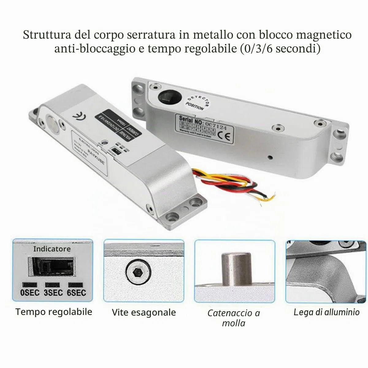 YAVIS Serratura Elettrica a Bloccaggio a Boccaggio DC 12V Fail Safe NC Modalità Serratura Elettronica per Controllo Accessi Sistema di Sicurezza con Ritardo
