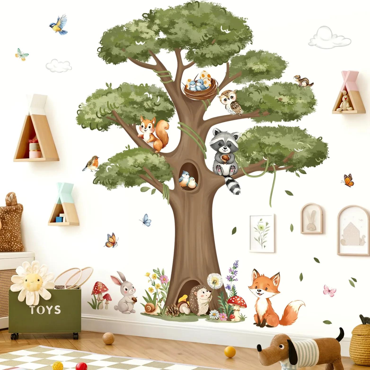 decalmile Adesivi Murali Animali Foresta Albero Grande Adesivi da Parete Animali del Bosco Volpe Coniglio Decorazione Murale Asilo Nido Camerette Bambini Camera da Letto